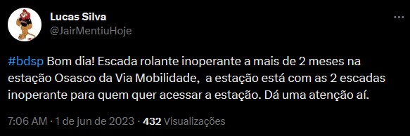 ViaMobilidade: usuários da Estação Osasco reclamam de escada rolante em manutenção