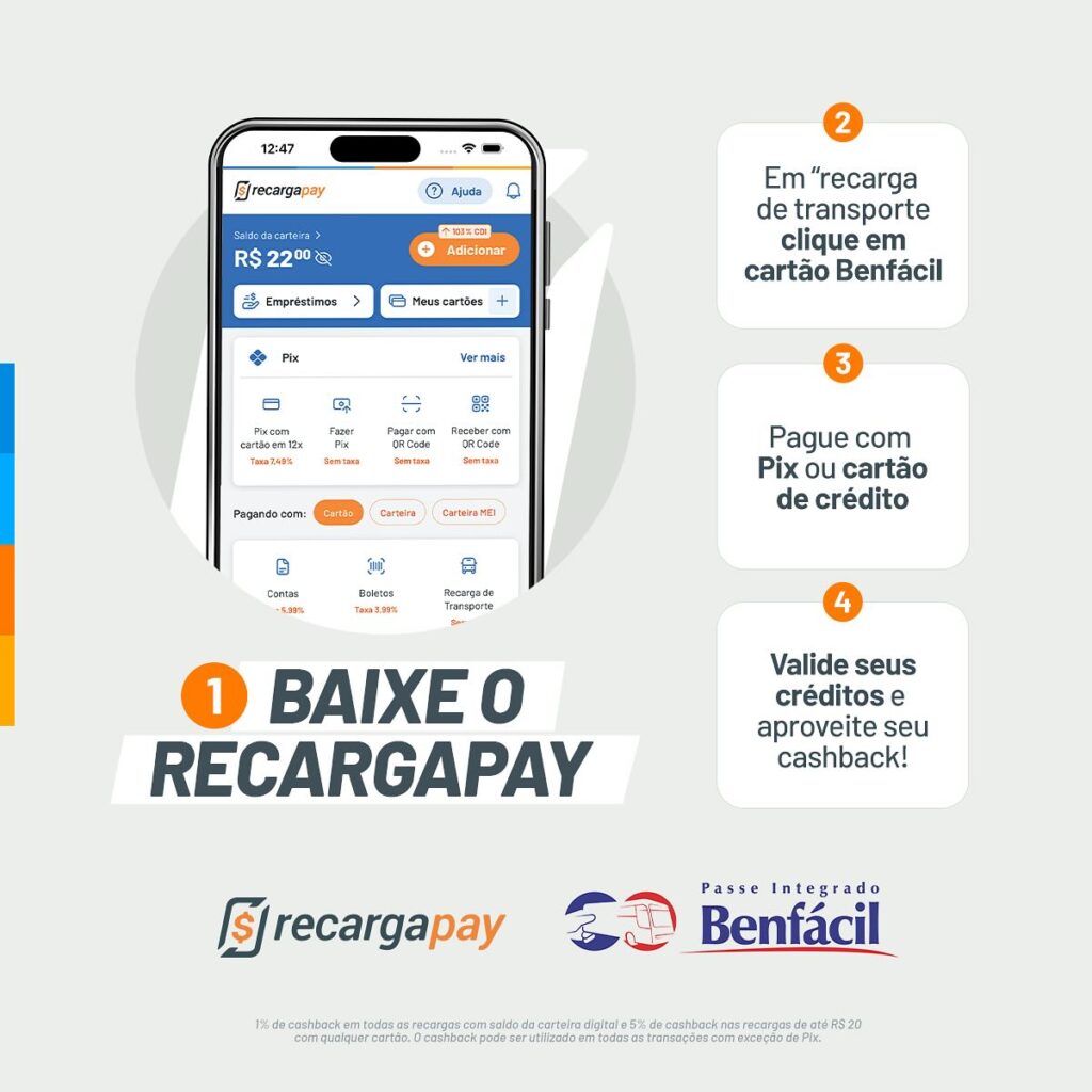 Barueri e Itapevi: recarga do cartão Benfácil pode ser feita no app RecargaPay