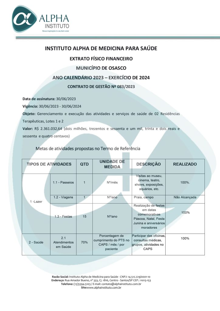 Instituto Alpha de medicina para a saúde - extrato físico financeiro - município de osasco - ano calendário 2023 - exercício de 2024