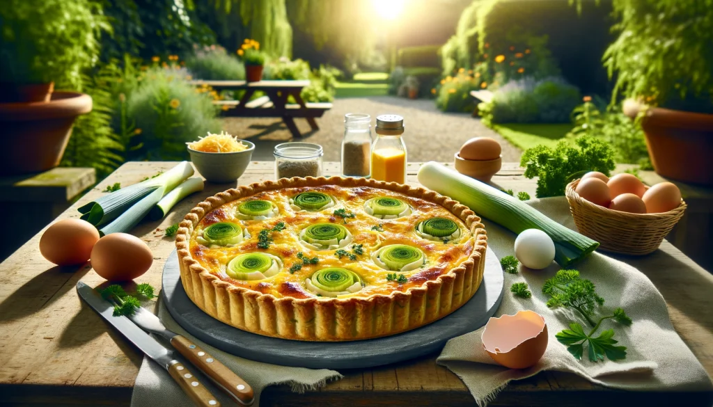 quichê de alho poró e queijo