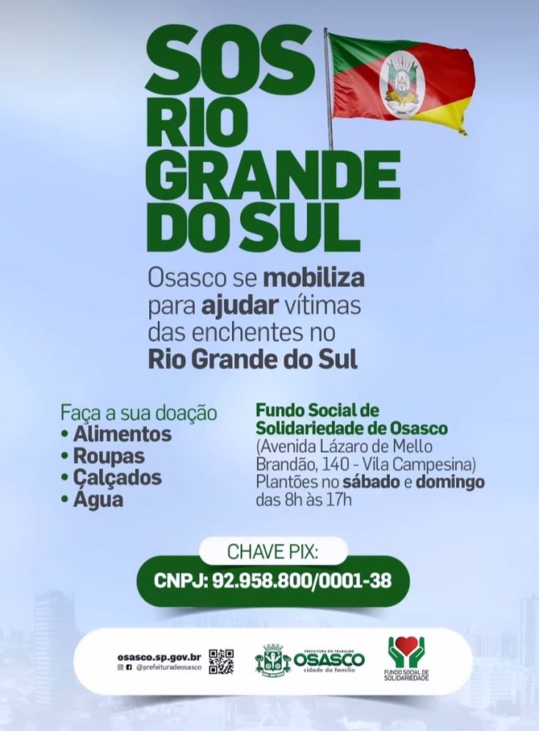 Osasco arrecada doações para vítimas das chuvas no Rio Grande do Sul