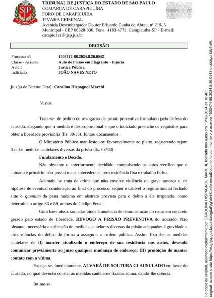 Justiça revoga prisão do vereador acusado de injúria racial em Carapicuíba