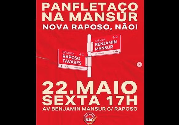 Movimento contra concessão da Raposo Tavares faz ato na sexta (22)