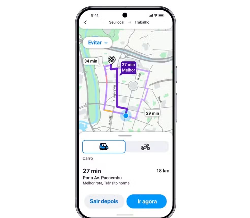Waze exibe o Modo Moto para calcular rotas e tempo de viagem de motocicleta