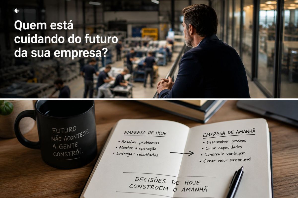 Empresário com mentalidade estratégica acompanhando a operação da empresa